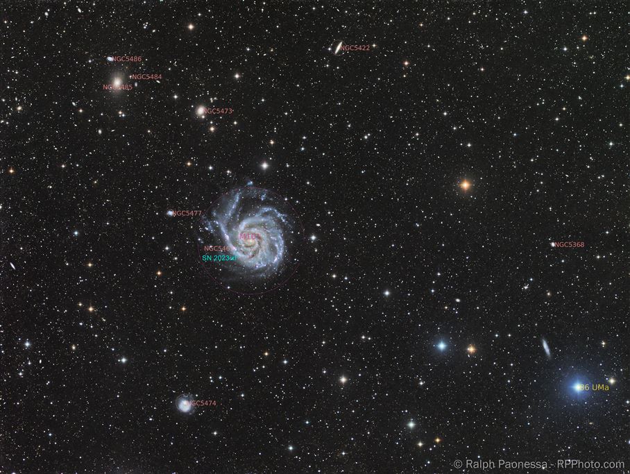Pinwheel Galaxy M101 & Supernova (annotated)